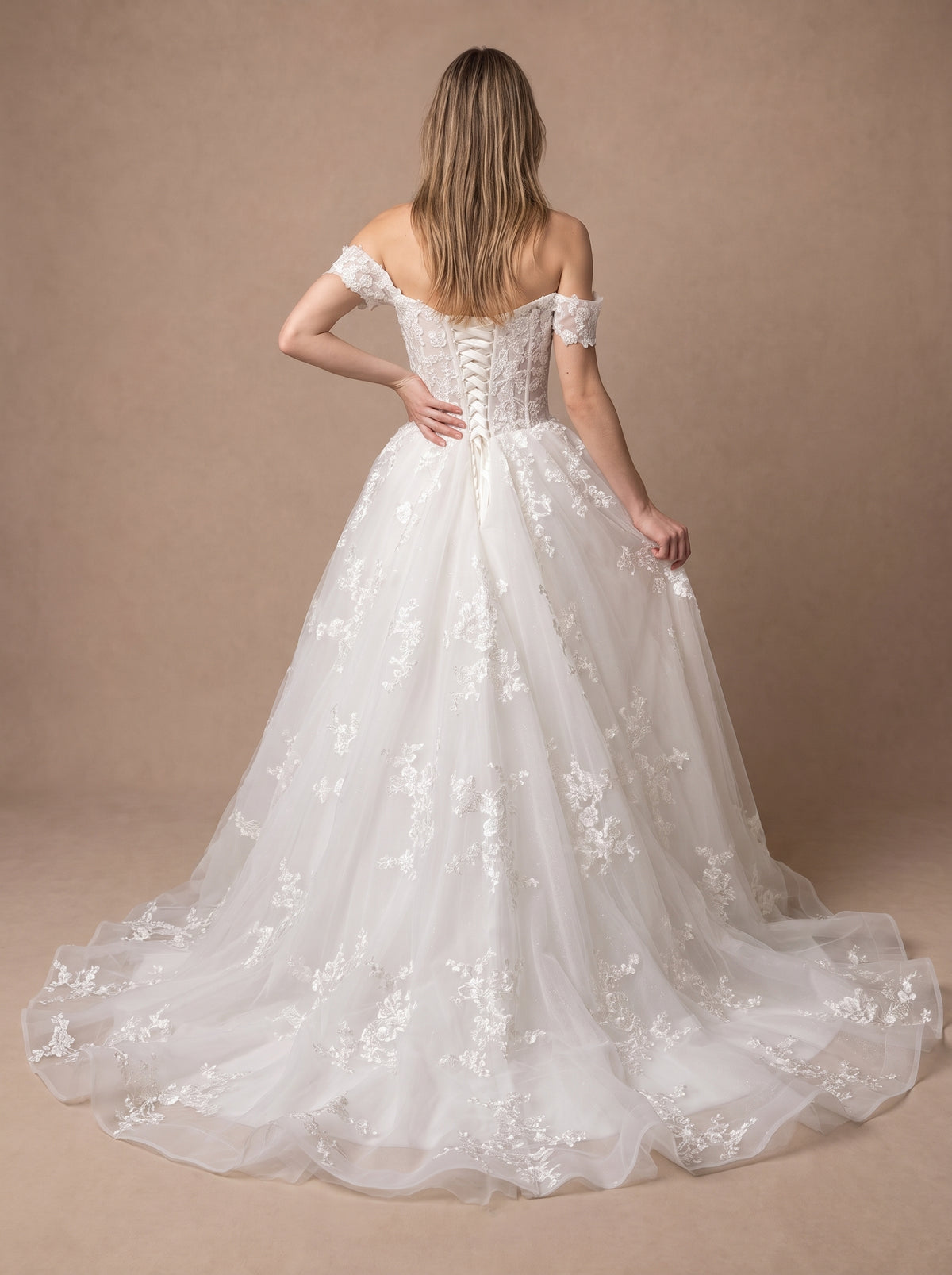 Robe de mariée champêtre fleurie princesse en tulle — Modèle — dos