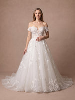 Robe de mariée champêtre fleurie princesse en tulle — Modèle — face