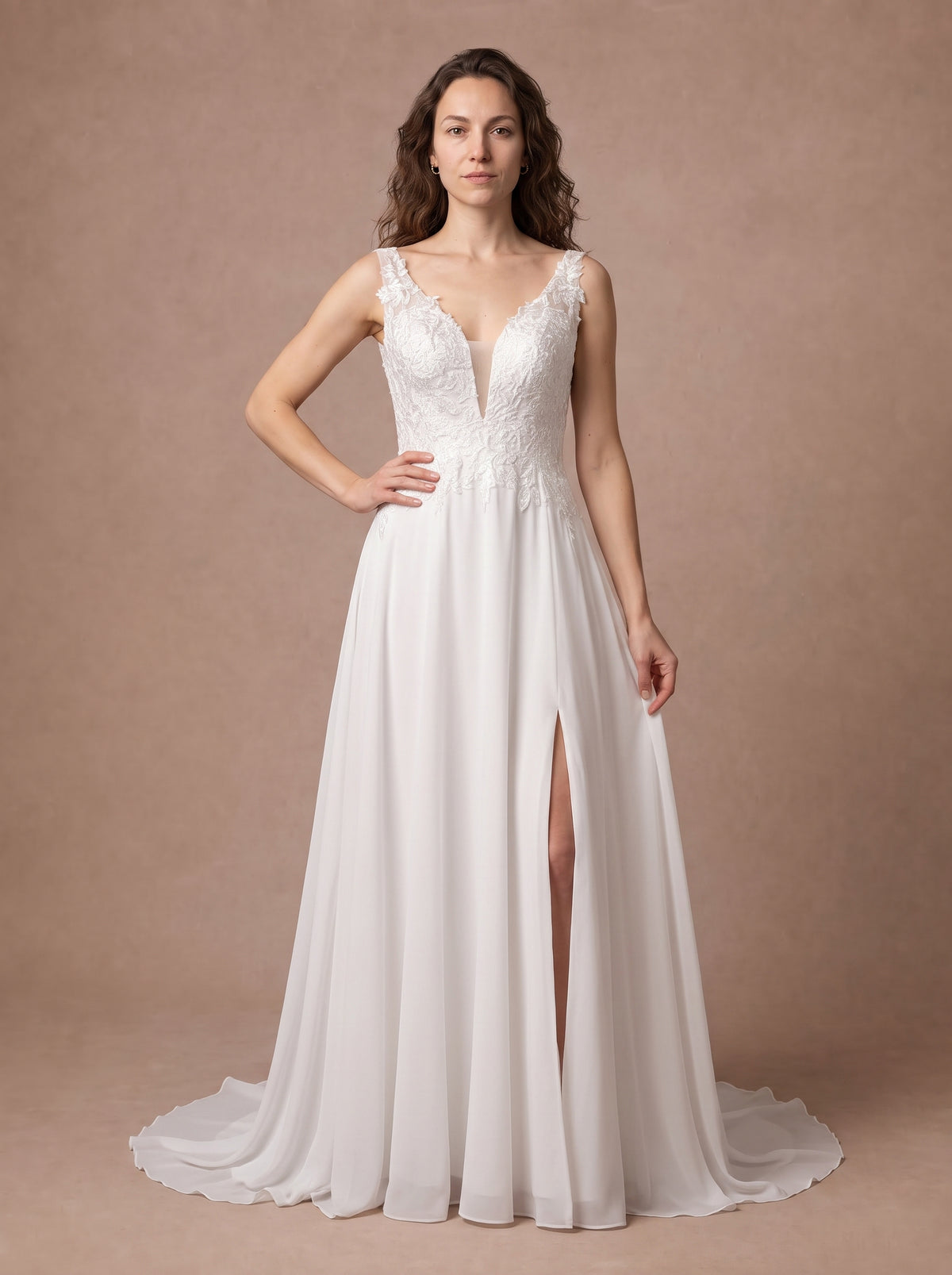 Robe de mariée dos nu simple en dentelle — Modèle — face