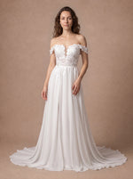 Robe de mariée bustier en dentelle à jupe fluide — Modèle — face