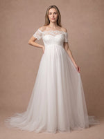 Robe de mariée empire grossesse épaules dénudées — Modèle — face