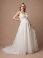 Robe de mariée empire grossesse ivoire en dentelle — Modèle — face