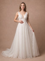 Robe de mariée empire en tulle et dentelle ivoire — Modèle — face
