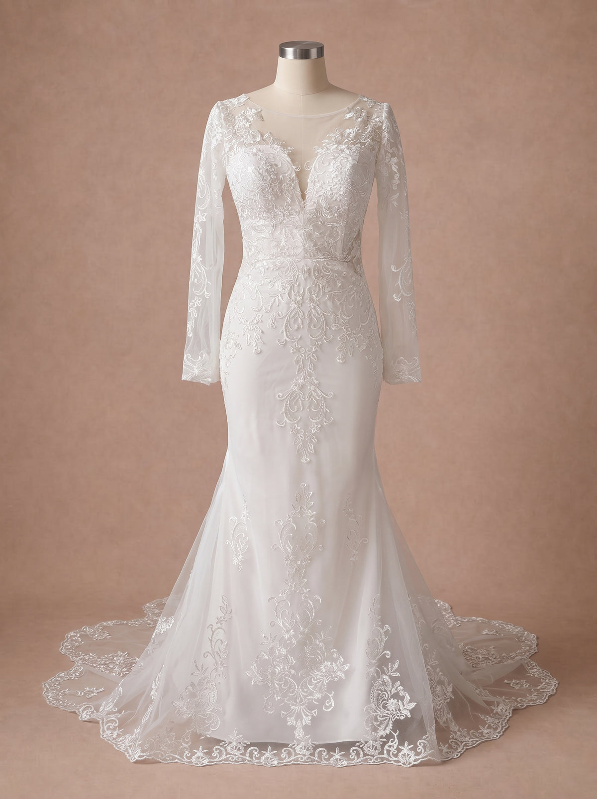 Robe de mariée espagnole sirène en dentelle — Mannequin — face entière