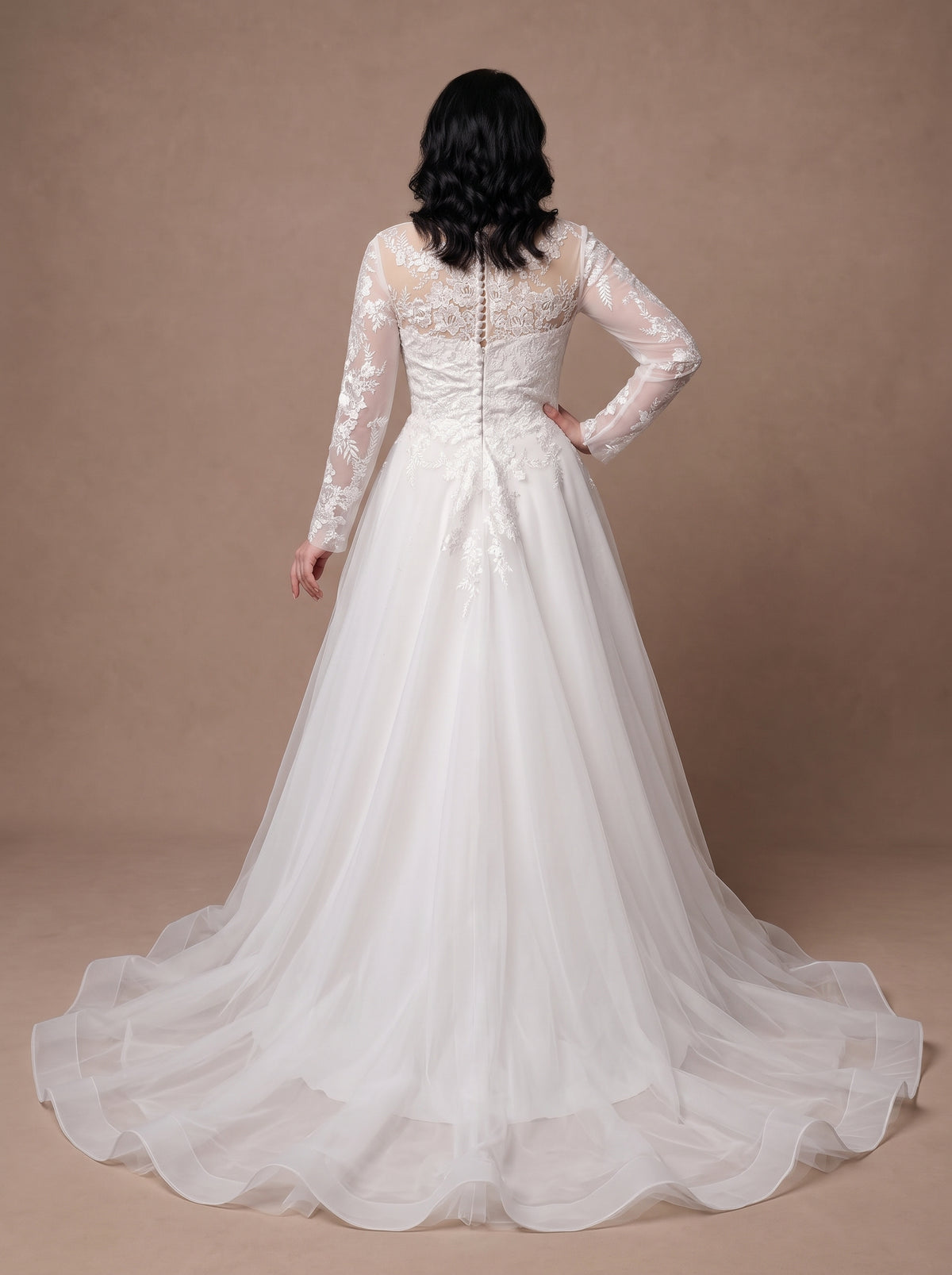 Robe de mariée grande taille pas cher style princesse en dentelle — Modèle — dos