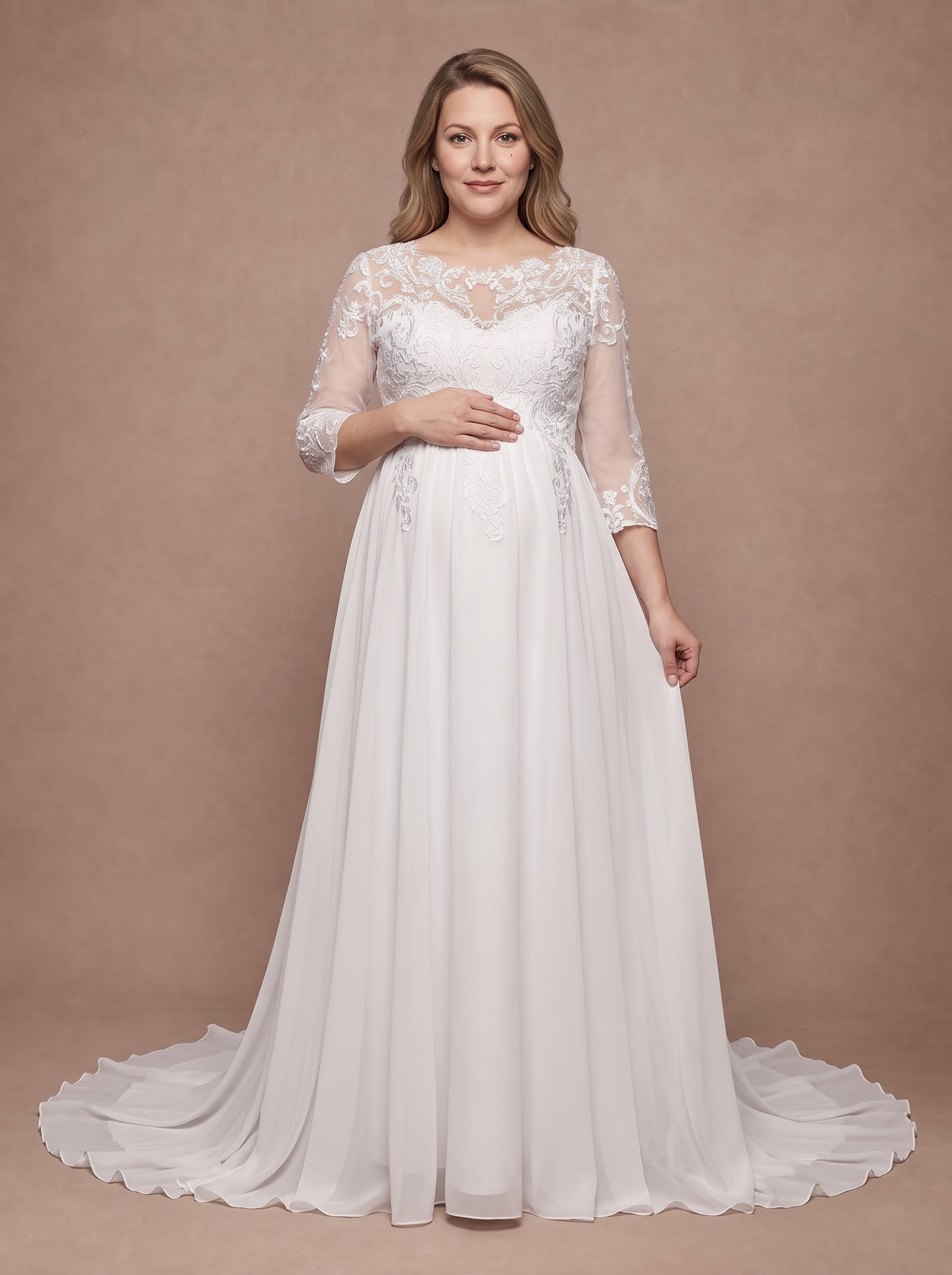 Robe de mariée bohème grossesse à manches 3/4 — Modèle — face