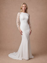 Robe de mariée moderne et sexy à manches en dentelle. — Modèle — face