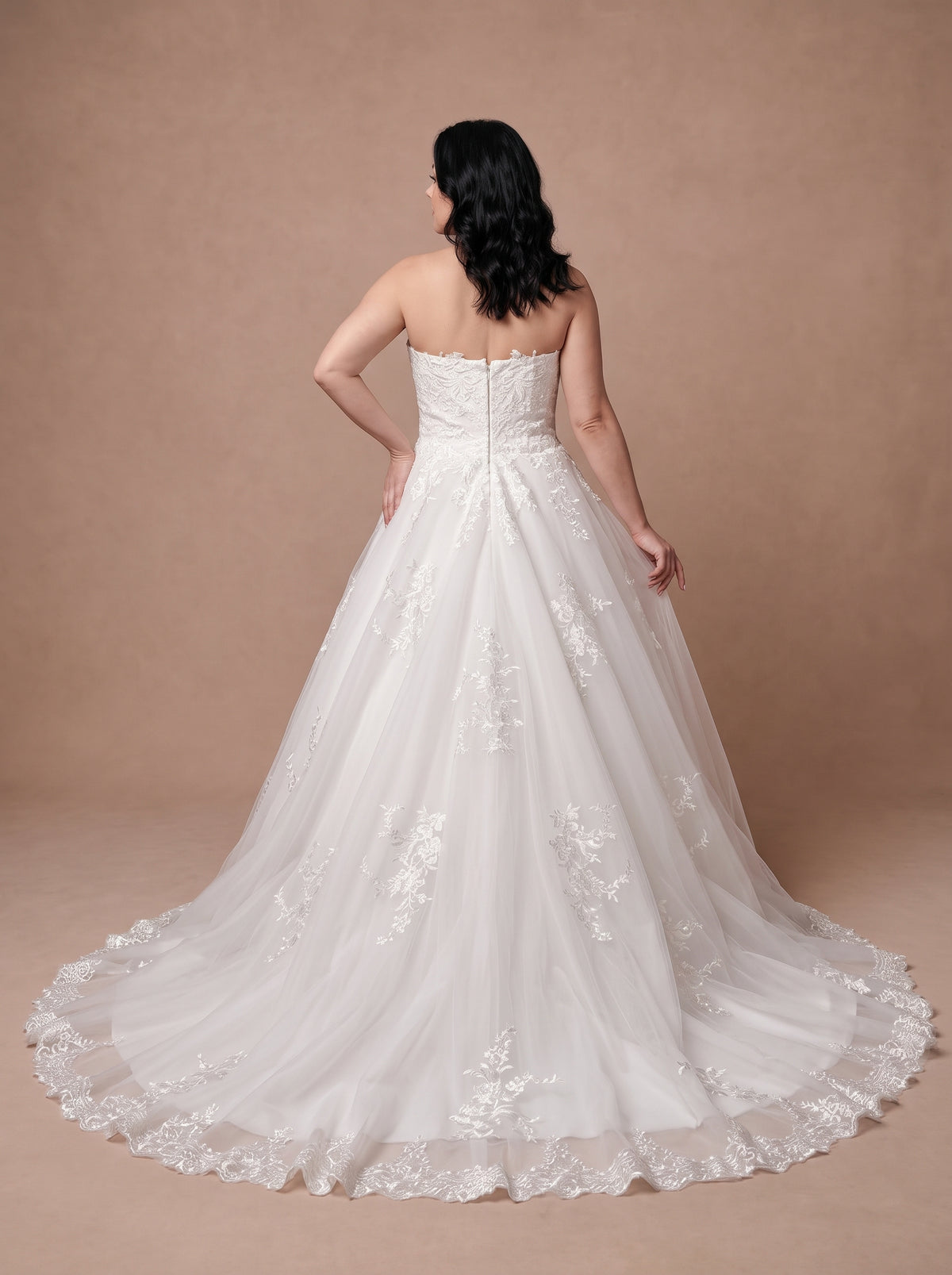 Robe de mariée morphologie H ronde en dentelle à décolleté cœur — Modèle — dos