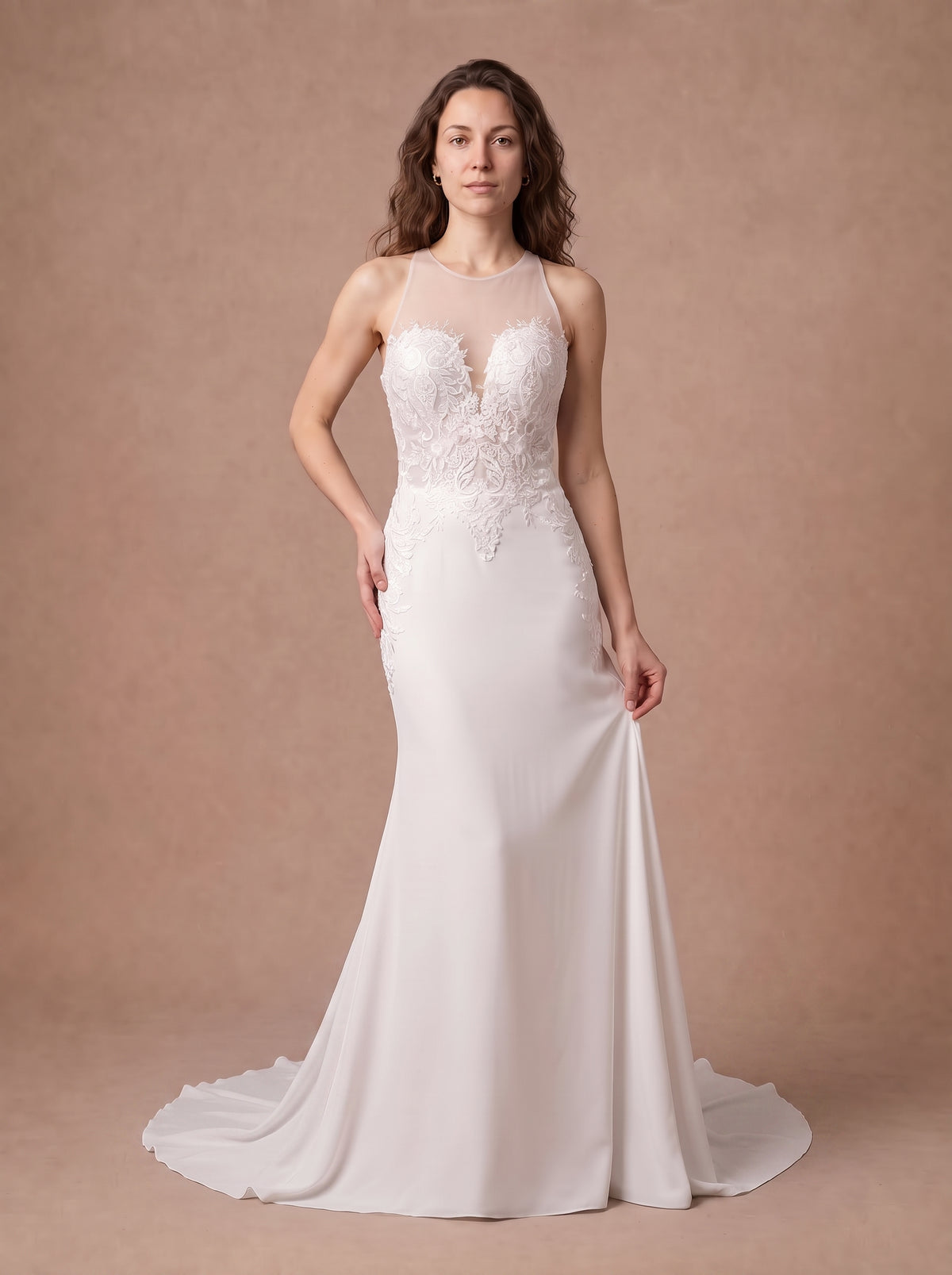 Robe de mariée moulante dos nu en dentelle — Modèle — face