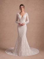 Robe de mariée sirène bohème de plage champagne à dos nu — Modèle — face
