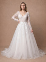 Robe de mariée trapèze rétro bohème à manches longues — Modèle — face
