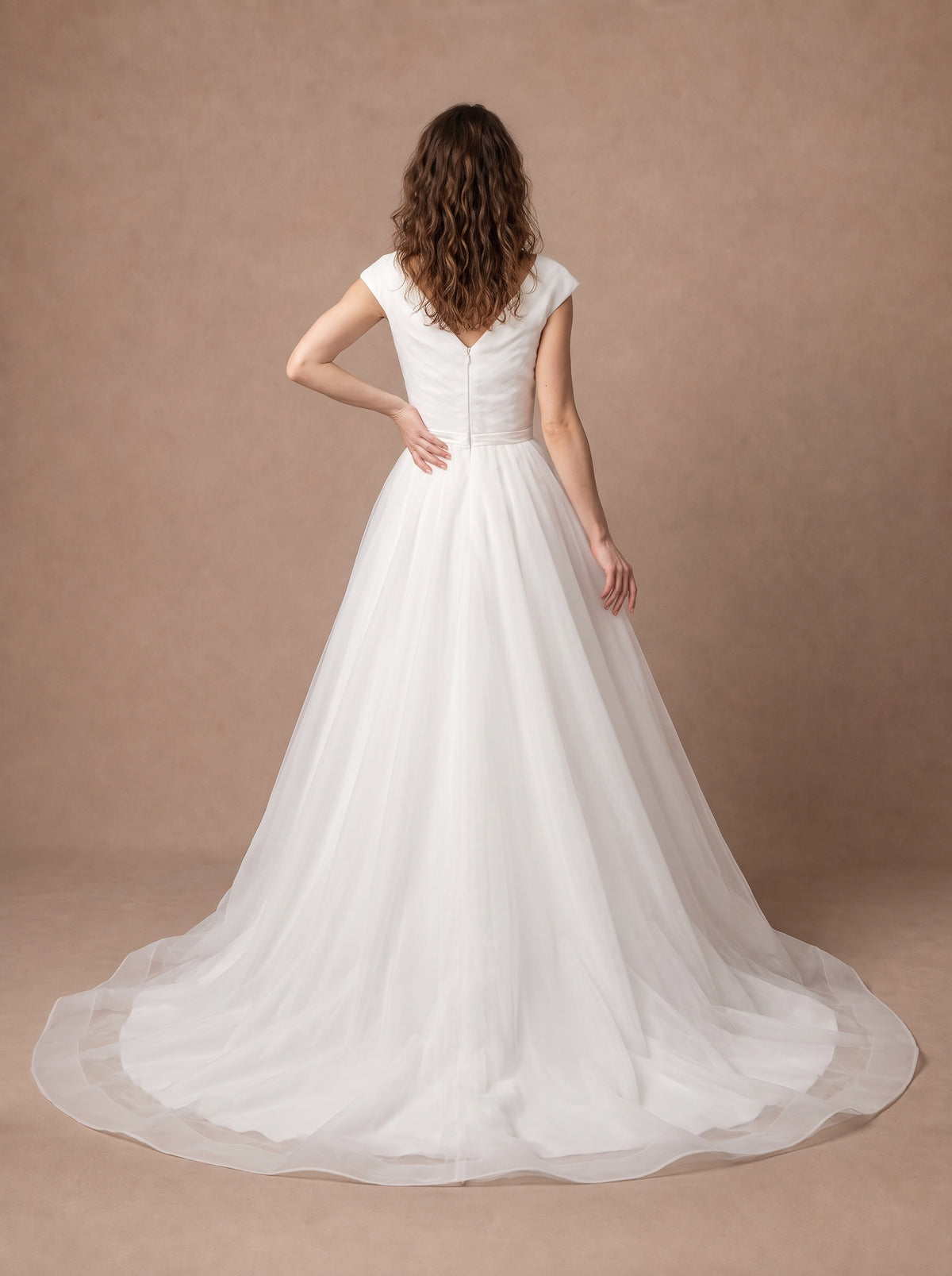 Robe de mariée trapèze simple et fluide en tulle — Modèle — dos