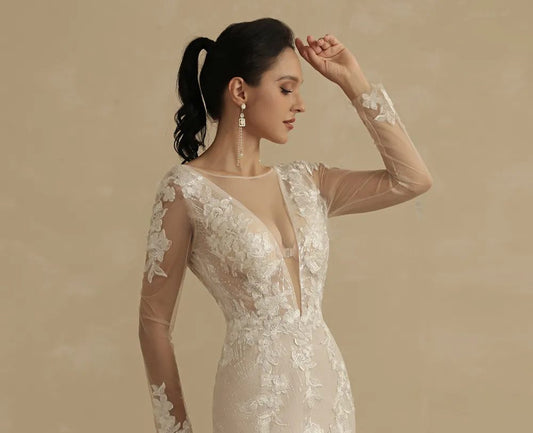 Robe de mariée Sirene Dentelle manche longue