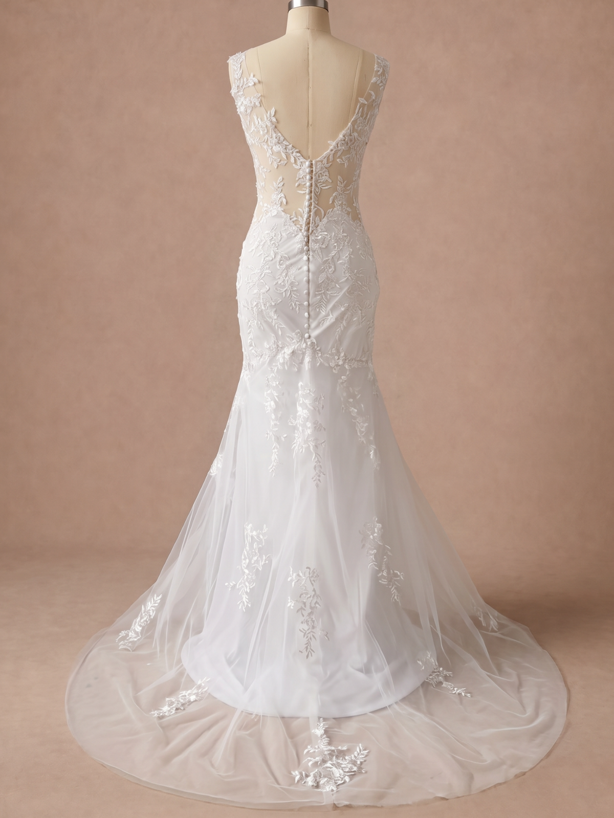 Robe de mariée sirène à dos nu en dentelle — Mannequin — dos entier
