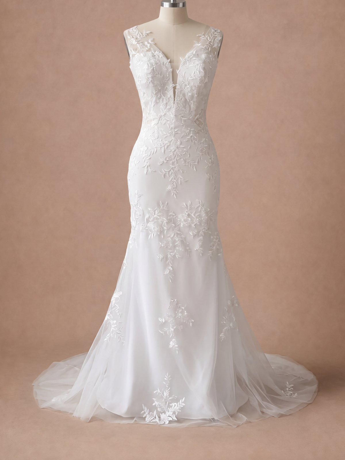 Robe de mariée sirène à dos nu en dentelle — Mannequin — face entière