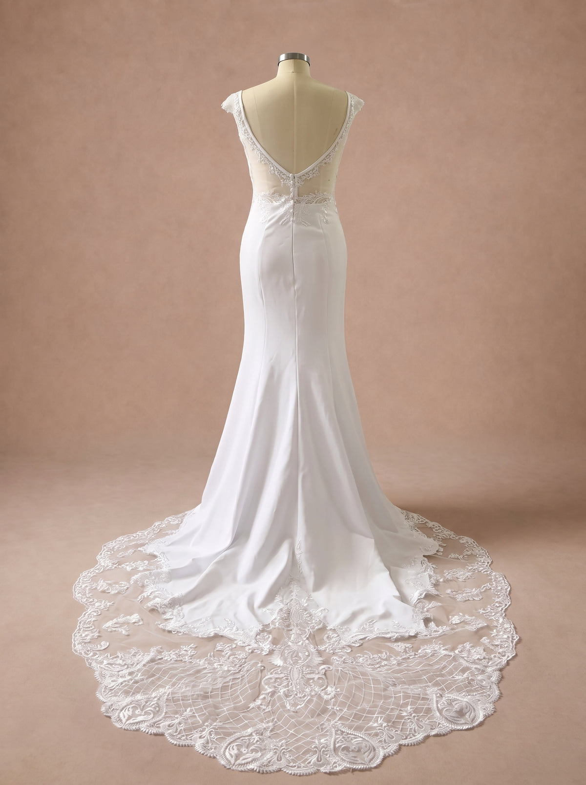 Robe de mariée sirène fluide à décolleté en V — Mannequin — dos entier