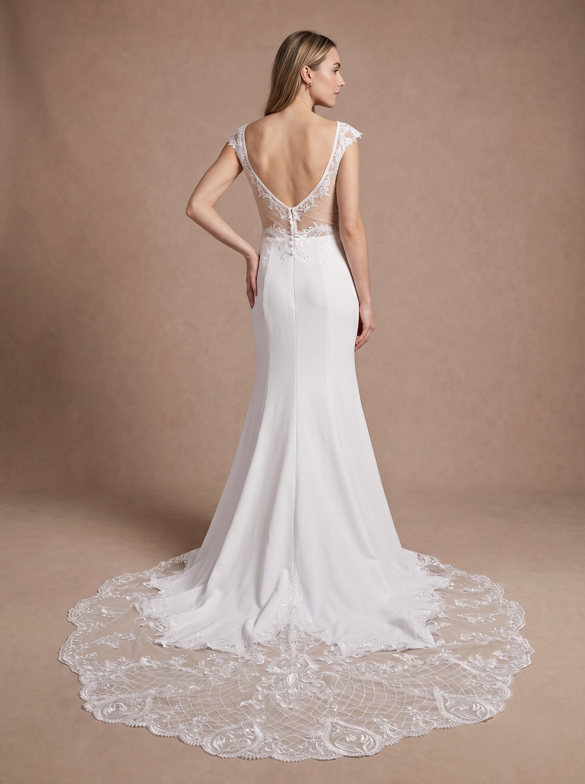 Robe de mariée sirène fluide à décolleté en V — Modèle — dos