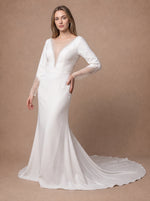 Robe de mariée sirène en satin à manches longues — Modèle — face