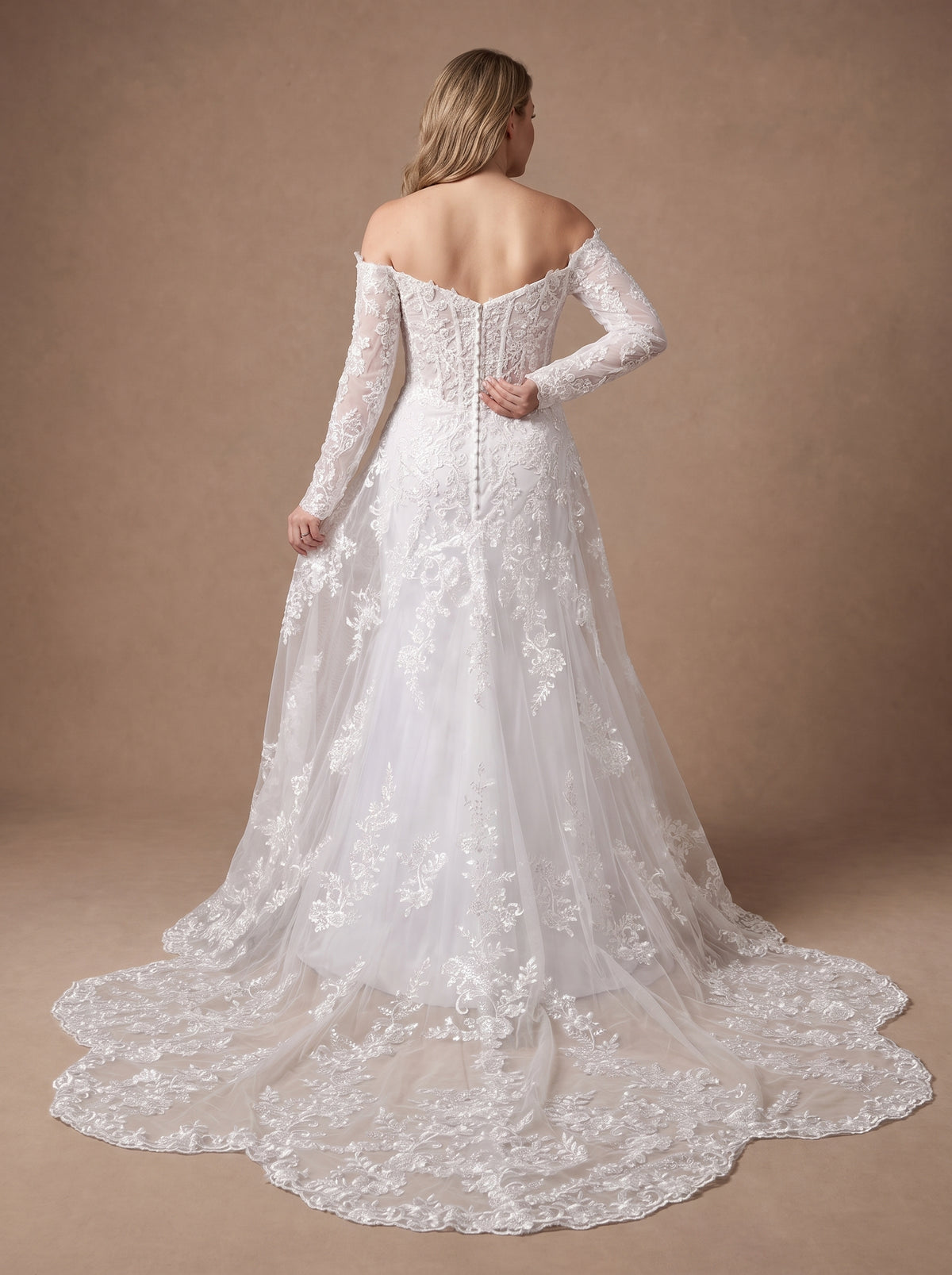 Robe de mariée sirène femme ronde à manches longues — Modèle — dos