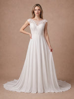 Robe de mariée style bohème en dentelle et mousseline — Modèle — face