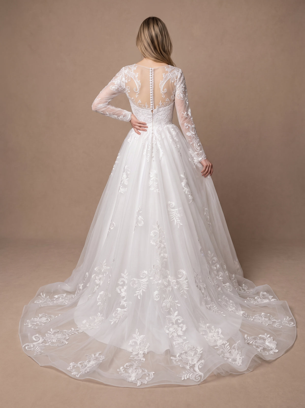 Robe de mariée trapèze princesse romantique en dentelle — Modèle — dos