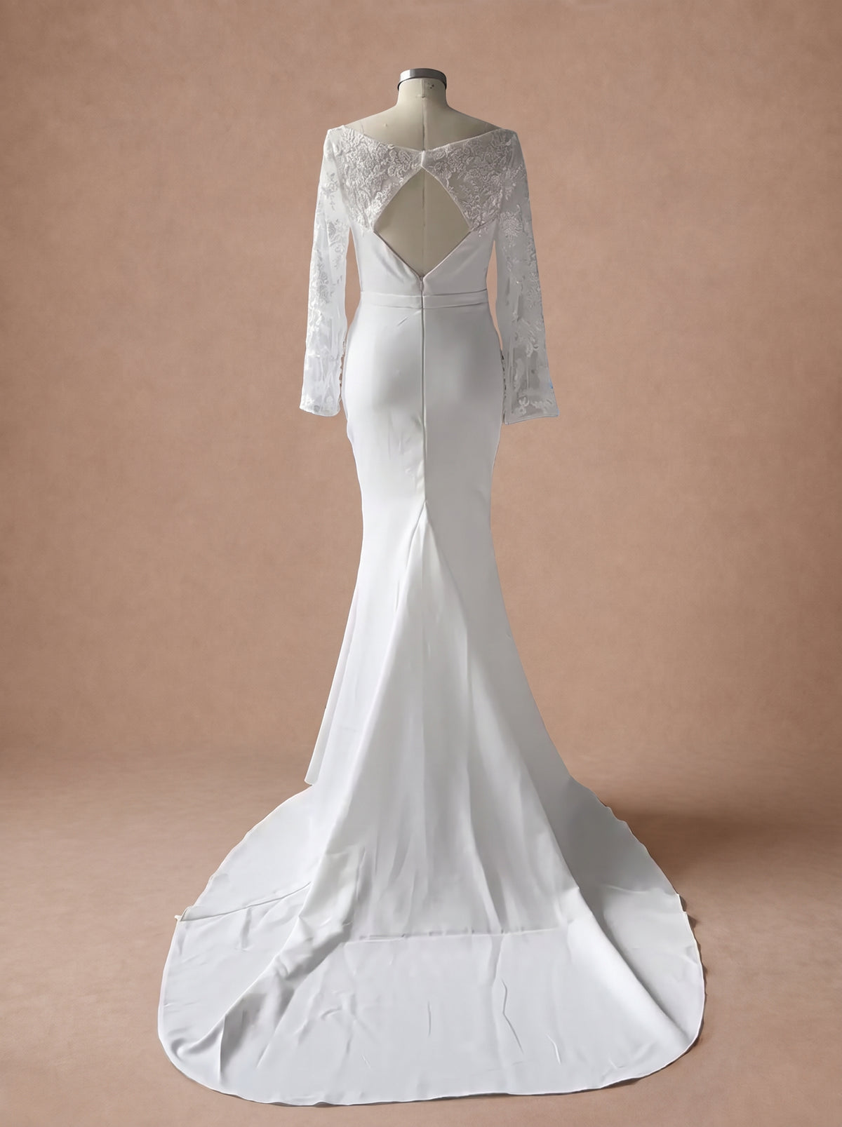 Robe fourreau de mariage civil dos nu à manches longues — Mannequin — dos entier
