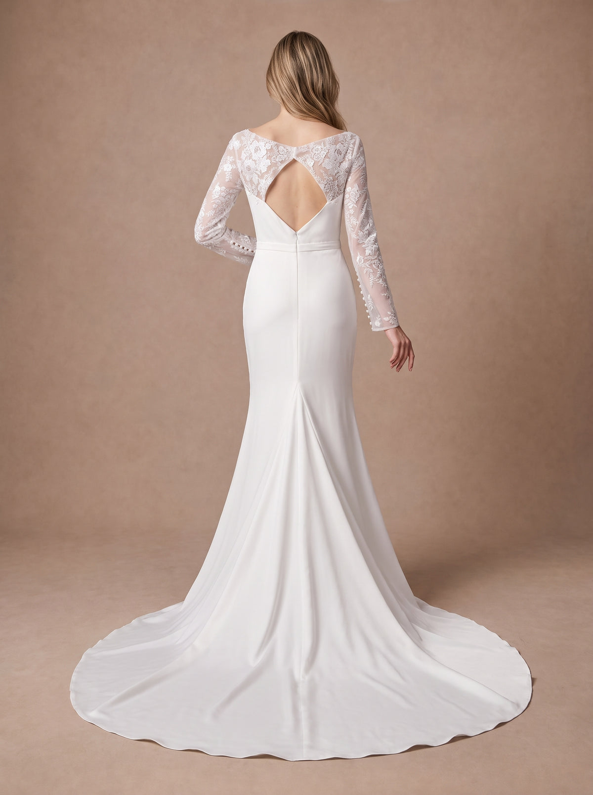 Robe fourreau de mariage civil dos nu à manches longues — Modèle — dos