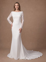 Robe fourreau de mariage civil dos nu à manches longues — Modèle — face